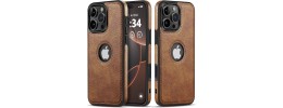 For iPhone 13 Pro Max Premium PU Leather Square Heart Hybrid Case - Brown