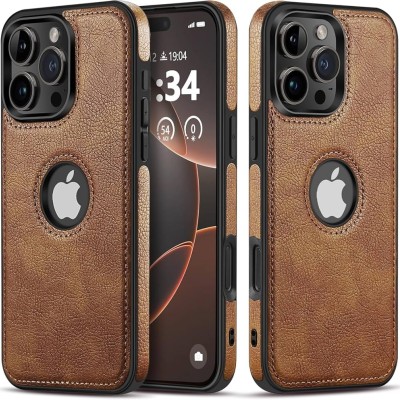 For iPhone 13 Pro Max Premium PU Leather Square Heart Hybrid Case - Brown