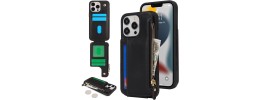 For iPhone 13 Pro Max Premium Wallet MultiCard Holder Money Zipper With Magnetic Flap - Black