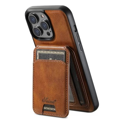 For iPhone 13 Pro Max Purse Style Wallet Card ID Money Holder with Zip containing Long & Short Lanyard - Brown
