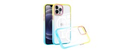 For iPhone 13 Pro Max Radiant Two Tone [Magnetic Circle] ShockProof Transparent Thick Hybrid - Yellow/Baby Blue