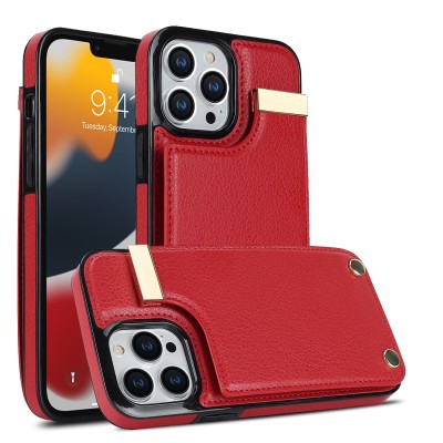 For iPhone 13 Pro Max Retro Wallet Card Holder Case Cover - Red