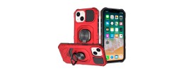 For iPhone 13 Pro Max Robotic Hybrid with Magnetic Ring Stand Case Cover - Red