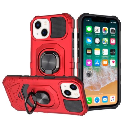 For iPhone 13 Pro Max Robotic Hybrid with Magnetic Ring Stand Case Cover - Red