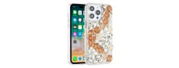 For iPhone 13 Pro Max Rose Flower Full Diamond Bling Stones - Gold