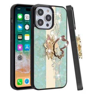For iPhone 13 Pro Max SPLENDID Diamond Glitter Ornaments Engraving Case Cover - Enchanted Butterfly Mint