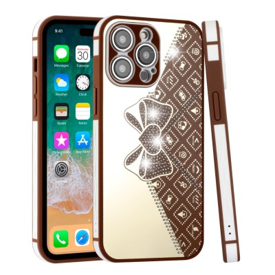 For iPhone 13 Pro Max SPLENDID Glitter BOW Design TPU Case Cover - Red
