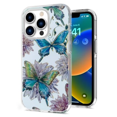 For iPhone 13 Pro Max SPLENDID Glitter Butterfly Design TPU Case Cover - Blue