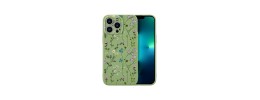 For iPhone 13 Pro Max SPLENDID Glitter Good Luck Floral Design TPU Case Cover - Midnight Green