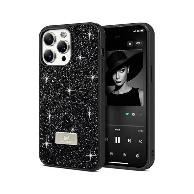 For iPhone 13 Pro Max SQUARE Passion Glitter Diamond Ring Stand Case Cover - BLACK CHROME C