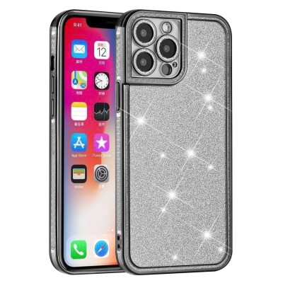 For iPhone 13 Pro Max SQUARE Passion Glitter Diamond Ring Stand Case Cover - BLACK CHROME E