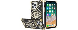For iPhone 13 Pro Max SQUARE Passion Glitter Diamond Ring Stand Case Cover - BLACK CHROME F