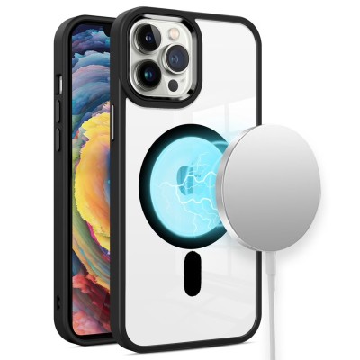 For iPhone 13 Pro Max ShatterProof HQ Metal Camera Ring  [Magnetic Circle] with Colorful Edged Bar Case - Black