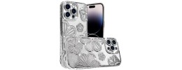 For iPhone 13 Pro Max Shimmer Glitter Floral Design Thick TPU Case Cover - Black