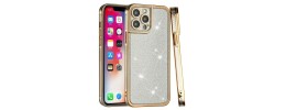 For iPhone 13 Pro Max Shimmer Glitter Floral Design Thick TPU Case Cover - Gold