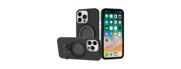 For iPhone 13 Pro Max Skin Touch Feel HQ [Magnetic Circle] Kickstand Hybrid - Black