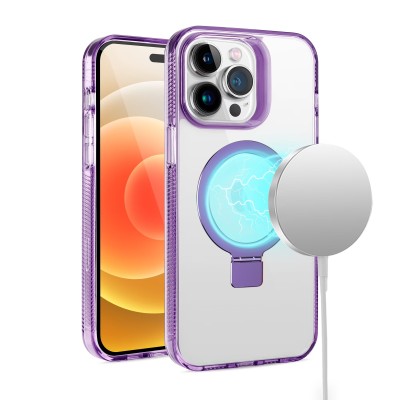 For iPhone 13 Pro Max Skin Touch Feel HQ [Magnetic Circle] Kickstand Hybrid - Purple