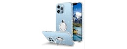 For iPhone 13 Pro Max Smiling Glitter Ornament Bling With Ring Stand Hybrid Case Cover - Blue