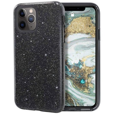 For iPhone 13 Pro Max Sparkle Glitter Hybrid Case Cover - Black