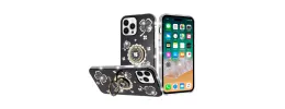 For iPhone 13 Pro Max Splendid Glitter with Diamonds All Around Edges Ring Stand Case Cover - Black