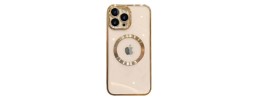 For iPhone 13 Pro Max Square Passion Hearts Bling Glitter Floral Ring Stand Case Cover - Gold