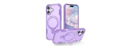 For iPhone 13 Pro Max Square Passion Hearts Bling Glitter Floral Ring Stand Case Cover - Purple