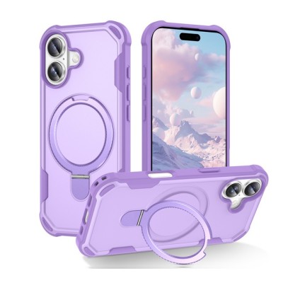 For iPhone 13 Pro Max Square Passion Hearts Bling Glitter Floral Ring Stand Case Cover - Purple