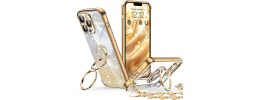 For iPhone 13 Pro Max Square Passion Hearts Bling Glitter Love Design Ring Stand Case Cover - Gold