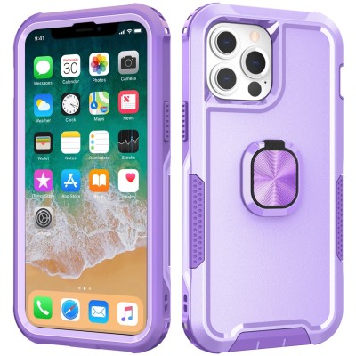 For iPhone 13 Pro Max Square Passion Hearts Bling Glitter Love Design Ring Stand Case Cover - Purple