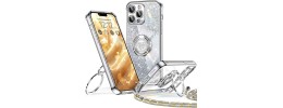 For iPhone 13 Pro Max Square Passion Hearts Bling Glitter Love Design Ring Stand Case Cover - White