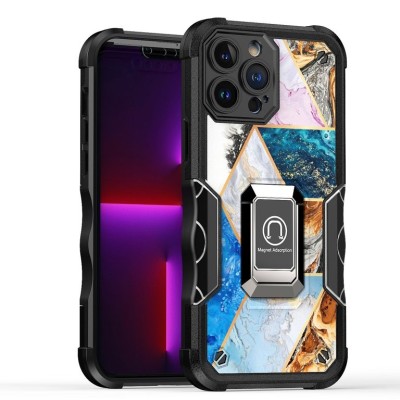 For iPhone 13 Pro Max Stellar Hybrid IMD Design Ring Stand Cover Case - C