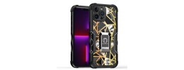 For iPhone 13 Pro Max Stellar Hybrid IMD Design Ring Stand Cover Case - E