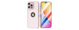 For iPhone 13 Pro Max Tempered 2in1 3D Full Protection Hybrid Zinc Alloy Ultra Thin with Logo Hole Case Cover - Rose Gold