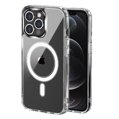 For iPhone 13 Pro Max Transparent Clear Hybrid with Matching Metal Buttons and Camera Protection - Black