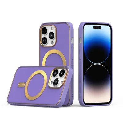 For iPhone 13 Pro Max Ultimate PU Leather [Magnetic Circle] Beautiful Hybrid - Light Purple