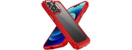 For iPhone 13 Pro Max Ultimate CaseX Transparent Hybrid Case with Metal Buttons And Camera Edges - Red