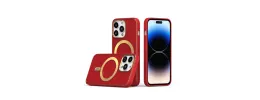 For iPhone 13 Pro Max Ultimate PU Leather [Magnetic Circle] Beautiful Hybrid - Red
