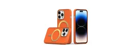 For iPhone 13 Pro Max Ultimate PU Leather [Magnetic Circle] Beautiful Hybrid - Orange