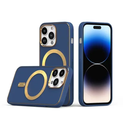 For iPhone 13 Pro Max Ultimate PU Leather [Magnetic Circle] Beautiful Hybrid - Blue