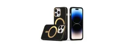 For iPhone 13 Pro Max Ultimate PU Leather [Magnetic Circle] Beautiful Hybrid - Black