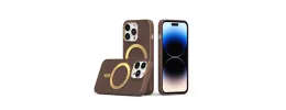 For iPhone 13 Pro Max Ultimate PU Leather [Magnetic Circle] Beautiful Hybrid - Coffee