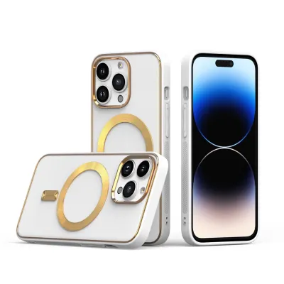 For iPhone 13 Pro Max Ultimate PU Leather [Magnetic Circle] Beautiful Hybrid - White
