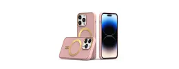 For iPhone 13 Pro Max Ultimate PU Leather [Magnetic Circle] Beautiful Hybrid - Pink