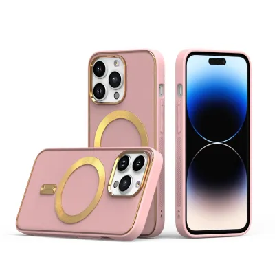 For iPhone 13 Pro Max Ultimate PU Leather [Magnetic Circle] Beautiful Hybrid - Pink