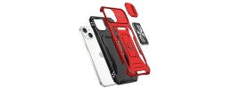 For iPhone 13 Pro Max Utter Tough Metal Ring Movable Camera Window Hybrid Case Cover - Red