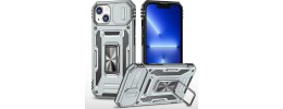 For iPhone 13 Pro Max Utter Tough Metal Ring Movable Camera Window Hybrid Case Cover - Gray