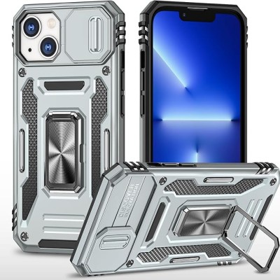 For iPhone 13 Pro Max Utter Tough Metal Ring Movable Camera Window Hybrid Case Cover - Gray
