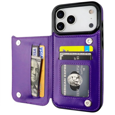 For iPhone 13 Pro Max Wallet ID Card Holder Case Cover - Dark Purple
