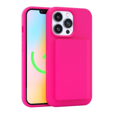 For iPhone 13 Pro Max Wallet ID Card Holder Case Cover - Hot Pink