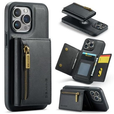 For iPhone 13 Pro Max Wallet Premium PU Vegan Leather ID Card Money Holder with Magnetic Closure - Black